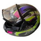 Pair of LAZER Full Face Motorcycle Helmets Colorful Graphic Design Pair of LAZER Full Face Motorcycle Helmets Colorful Graphic Design