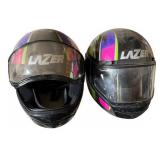 Pair of LAZER Full Face Motorcycle Helmets Colorful Graphic Design Pair of LAZER Full Face Motorcycle Helmets Colorful Graphic Design