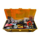 Yellow Plastic Toolbox with Assorted Hand Tools and Accessories Yellow Plastic Toolbox with Assorted Hand Tools and Accessories