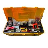 Yellow Plastic Toolbox with Assorted Hand Tools and Accessories Yellow Plastic Toolbox with Assorted Hand Tools and Accessories