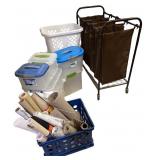 Laundry Sorting Cart, Plastic Storage Bins, Hampers, and Assorted Shelf Liners Laundry Sorting Cart, Plastic Storage Bins, Hampers, and Assorted Shelf Liners