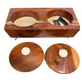Mid-Century Decor Collection Including Cat Figurines, Wooden Canister, and Wall Box Mid-Century Decor Collection Including Cat Figurines, Wooden Canister, and Wall Box