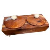 Mid-Century Decor Collection Including Cat Figurines, Wooden Canister, and Wall Box Mid-Century Decor Collection Including Cat Figurines, Wooden Canister, and Wall Box
