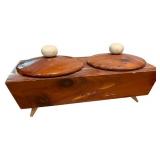 Mid-Century Decor Collection Including Cat Figurines, Wooden Canister, and Wall Box Mid-Century Decor Collection Including Cat Figurines, Wooden Canister, and Wall Box