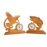 Set of 2 Handcrafted Wooden Clocks with Eagle and Fish Designs Set of 2 Handcrafted Wooden Clocks with Eagle and Fish Designs