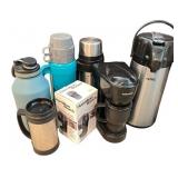 Collection of Thermoses and Coffee Dispensers Including West Bend Party Perk Collection of Thermoses and Coffee Dispensers Including West Bend Party Perk