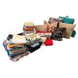 Large Collection of Decorative Throw Pillows and Assorted Linens Large Collection of Decorative Throw Pillows and Assorted Linens