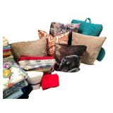 Large Collection of Decorative Throw Pillows and Assorted Linens Large Collection of Decorative Throw Pillows and Assorted Linens