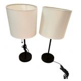 Pair of Modern Black Table Lamps with White Drum Shades Pair of Modern Black Table Lamps with White Drum Shades