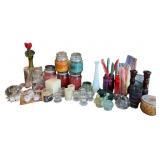 Collection of Assorted Candles, Candle Holders, and Decorative Items Collection of Assorted Candles, Candle Holders, and Decorative Items