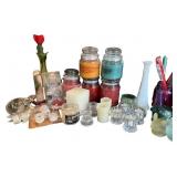 Collection of Assorted Candles, Candle Holders, and Decorative Items Collection of Assorted Candles, Candle Holders, and Decorative Items