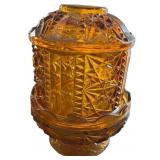 Vintage Glassware Set with Hand Painted Cups, Crystal Dish, and Amber Jar Vintage Glassware Set with Hand Painted Cups, Crystal Dish, and Amber Jar