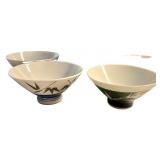 Set of 4 Japanese Rice Bowls and 5 Ceramic Teacups with Bamboo Motif Set of 4 Japanese Rice Bowls and 5 Ceramic Teacups with Bamboo Motif