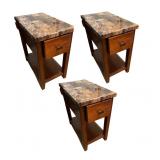Set of 3 Faux Marble Top Side Tables with Drawer and Shelf Set of 3 Faux Marble Top Side Tables with Drawer and Shelf