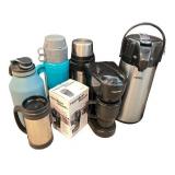 Collection of Coffee Carafes, Dispensers, and Travel Mugs Collection of Coffee Carafes, Dispensers, and Travel Mugs