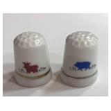 Two Ceramic Thimbles Cow and Pig