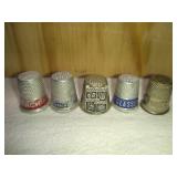 5 Assorted Advertising Metal Thimbles