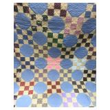 Checkerboard and Circles Quilt Handstitched King 99" X 108"