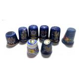 8 Blue Thimbles with Flowers