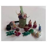 10 Tiny Wooden Figurines and Spool Birthday Candle