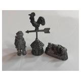 3 Pewter Figurines: Clown, Weather Vane and Mt.Rushmore