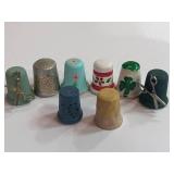 8 Painted and Embellished Wooden Thimbles: Irish, flowers, Scissors
