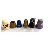 6 Painted and Embellished Wooden Thimbles: Flowers and Scissors