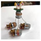 4 Christmas Tree Thimble Ornaments: Teddy Bears and Horse