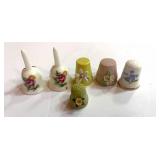 6 Misc Thimbles Bell Shape and Applique Flowers