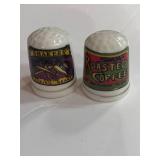 Simms Roasted Coffee and Shakers String Beans Advertising Thimbles