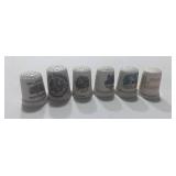 6 Souvenir Thimbles: La Veillee, Eureka Springs, Roosevelt