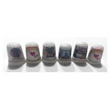 6 Souvenir Thimbles: New York, Sarasota, Grand Canyon, Sault Ste. Marie