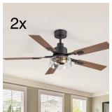 2X - Breezary 52-in Matte Black with Dual-tone wooden Blades Ceiling Fan With Light - Remote Included ( 5 -Blade ) 2X - Breezary 52-in Matte Black with Dual-tone wooden Blades Ceiling Fan With Light - Remote Included ( 5 -Blade )