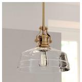 2X - Cascadia Beloit 1 -Light Brushed Gold Farmhouse Clear glass Dome Medium Hanging Pendant light 2X - Cascadia Beloit 1 -Light Brushed Gold Farmhouse Clear glass Dome Medium Hanging Pendant light