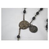 Vintage Sterling Rosary with Black Beads and Religious Medals Vintage Sterling Rosary with Black Beads and Religious Medals