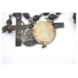 Vintage Sterling Rosary with Black Beads and Religious Medals Vintage Sterling Rosary with Black Beads and Religious Medals