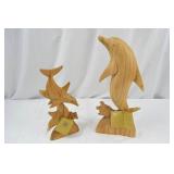Set of Hand-Carved Wood Dolphin Sculptures - Bali Decor Set of Hand-Carved Wood Dolphin Sculptures - Bali Decor