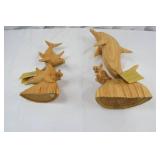 Set of Hand-Carved Wood Dolphin Sculptures - Bali Decor Set of Hand-Carved Wood Dolphin Sculptures - Bali Decor