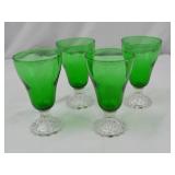Set of 4 Green Glass Goblets with Clear Decorative Bases Set of 4 Green Glass Goblets with Clear Decorative Bases