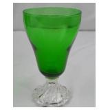 Set of 9 Green Glass Goblets with Clear Decorative Stems, 7 Inch Set of 9 Green Glass Goblets with Clear Decorative Stems, 7 Inch