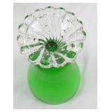 Set of 9 Green Glass Goblets with Clear Decorative Stems, 7 Inch Set of 9 Green Glass Goblets with Clear Decorative Stems, 7 Inch