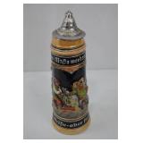 West Germany 16 Inch Lidded Beer Stein with Relief Scenes West Germany 16 Inch Lidded Beer Stein with Relief Scenes