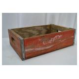 Vintage Wooden Coca-Cola Crate with Red Paint and Metal Reinforcement Vintage Wooden Coca-Cola Crate with Red Paint and Metal Reinforcement