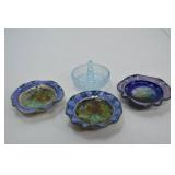 Lot of 3 Glazed Ceramic Accent Dishes and Glass Ring Holder Lot of 3 Glazed Ceramic Accent Dishes and Glass Ring Holder