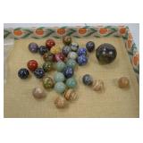 Collection of Assorted Stone Sphere Marbles with Display Stands Collection of Assorted Stone Sphere Marbles with Display Stands