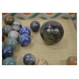 Collection of Assorted Stone Sphere Marbles with Display Stands Collection of Assorted Stone Sphere Marbles with Display Stands