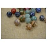 Collection of Assorted Stone Sphere Marbles with Display Stands Collection of Assorted Stone Sphere Marbles with Display Stands