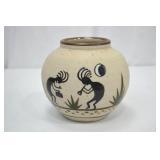 Mexican Pottery Vase with Kokopelli Design, Signed Mexican Pottery Vase with Kokopelli Design, Signed