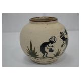 Mexican Pottery Vase with Kokopelli Design, Signed Mexican Pottery Vase with Kokopelli Design, Signed