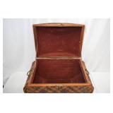 Vintage woven wicker dome-top chest with velvet lining Vintage woven wicker dome-top chest with velvet lining